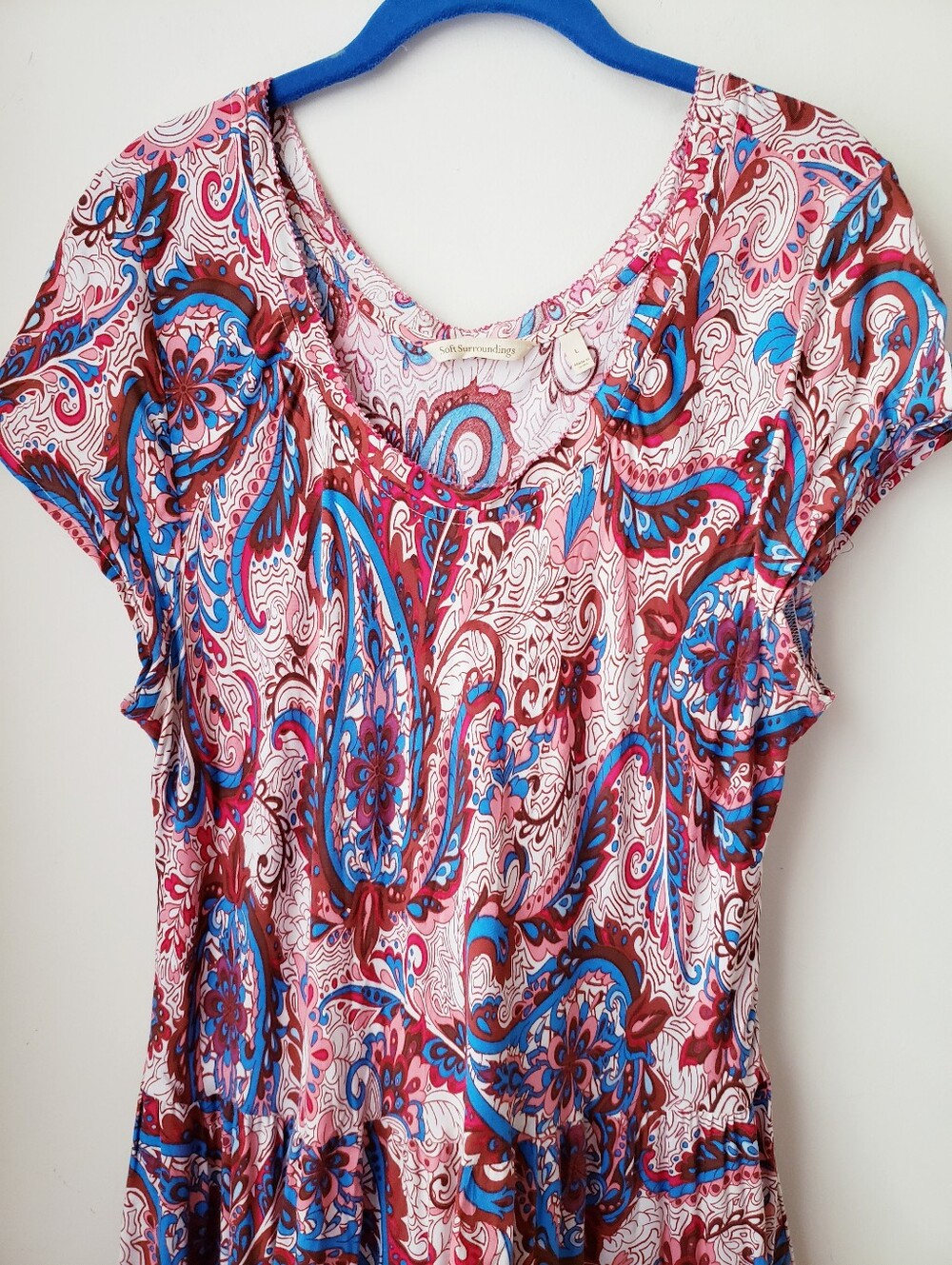 Soft Surroundings Pink Blue Paisley Print Tiered Maxi Dress - Picture 4 of 15